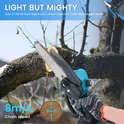 Podofo 6inch Electric Chain Saw Cordless Chainsaw Portable Tree Branch Logging Cutter Woodworking Garden Tool with 2 Batteries