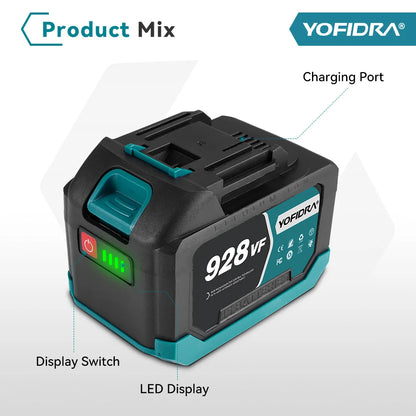 YOFIDRA 388VF 928VF wiederaufladbarer Lithium-Akku, 22500 mAh, 15000 mAh, Li-Ionen-Akku für elektrische Kettensäge, Bohrschlüssel, Elektrowerkzeug