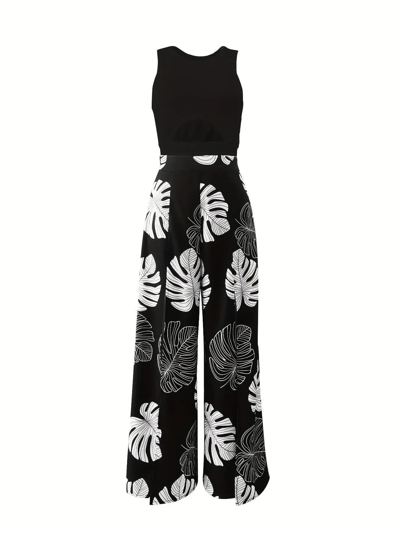 Summer Fashion Two Piece Outfits Woman New Women's Elegant Casual Hollow O Neck Short Vest Printed Trousers Set Women Clothes.