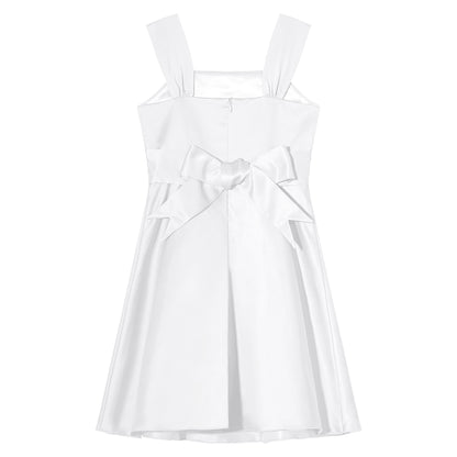 Mädchen Sommer ärmelloses Prinzessinnenkleid Elegantes Satin Hochzeit Brautjungfer Partykleid Große Schleife A-Linie Tutu für Geburtstagsabend