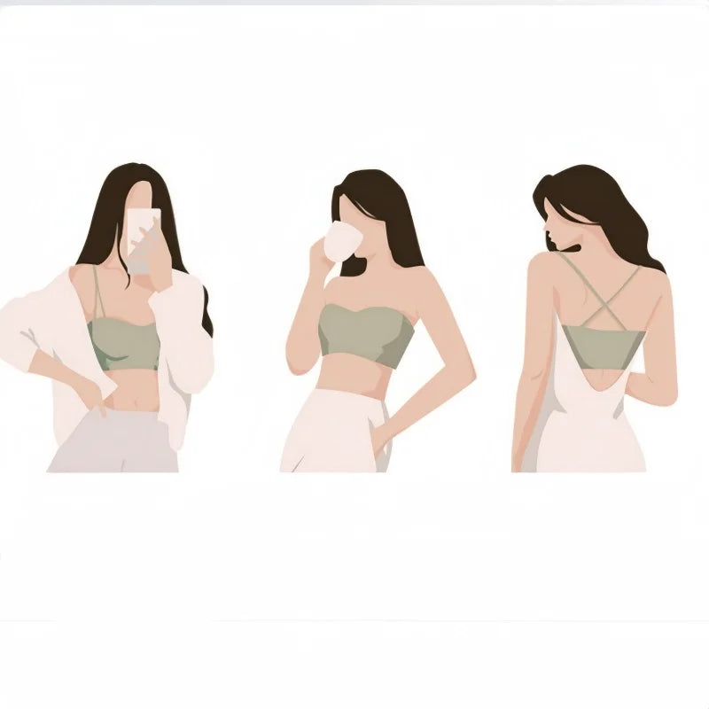 2Pcs/Set Strapless Bras For Women Push Up Bra Non-wire Bra Glossy Brassiere Seamless Underwear 1/2 Cup Padded Sexy Lingerie.