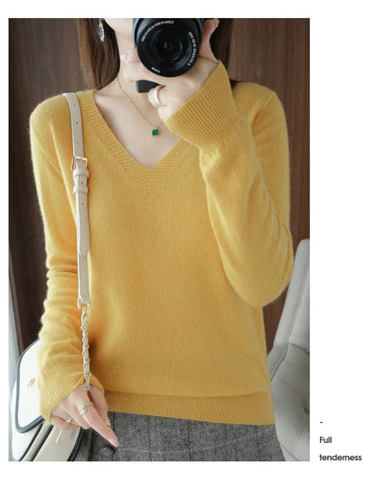 Neue Kaschmir frauen V-ausschnitt Pullover Spitze Neck Aushöhlen Design Beiläufige Gestrickte Lange Hülse frauen Pullover Herbst Und winter