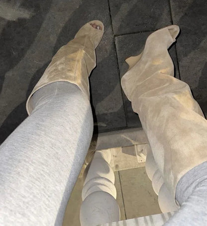 2025 New Peep Toe Long Boots Summer Thick High Heels Women's Knee Boots Large Size Shoes Ladies Slip-on Strange Heels Cool Boots.