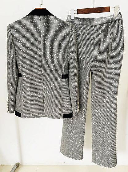 HIGH QUALITY 2025 Newest Designer Fashion Runway Suit Set Women Glitter Squined Blazer Jacket Pants Set.