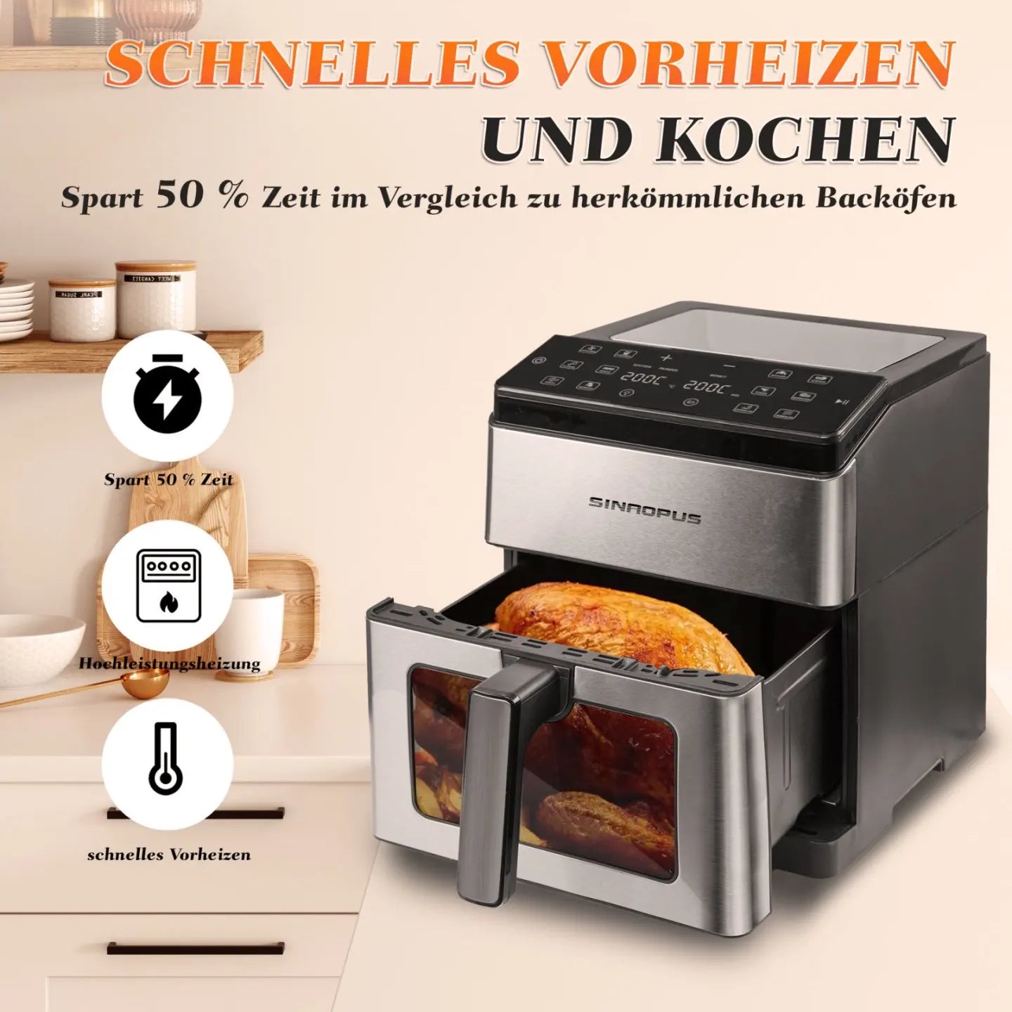 8L Electric Hot Fryer Oven Oilless Cooker Multi Function Air Fryers Smart Machine Viewing Window & LED Touch Control,Top Cheap.