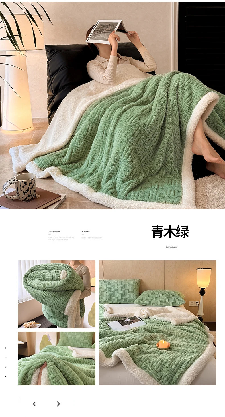 Jacquard Lamb Fleece Only Blanket or Blanket and Pillowcase Sets Soft Warm Milk Velvet Sofa Blanket Queen Autumn Winter Duvets