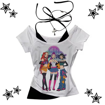 KPop Demon Hunters Tiger Shirt Women O-Neck Short Sleeves Crop Tops T-shirt Fans Gift.