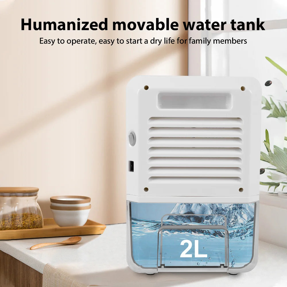 Small Dehumidifier Portable Air Dehumidifier for home Air Dyer Bedroom Office Silent Air Purification Moisture Remover 2L.