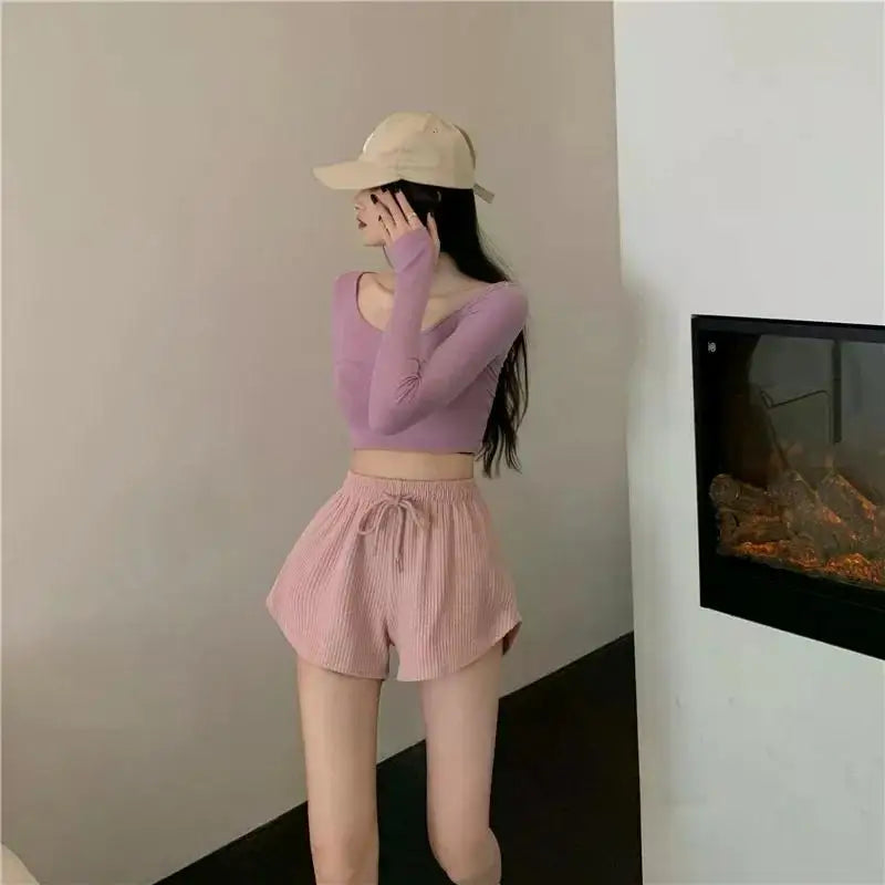 Women Gym Fitness Running Shorts Women's Summer Thin Style Loose Casual Large Size Wide Leg High Waist A-word Sports Hot Pants.