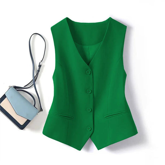Frühling Sommer Koreanische Mode Weste 2025, Neue Frauen Kurze Mode V-ausschnitt Ärmellose Casual Blazer Weste Mäntel Weibliche Tops