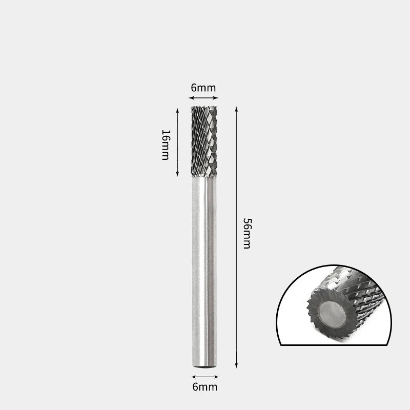 Hartmetallfräser, Wolframstahl-Schleifkopf, zylindrisch 6 mm, AE AX AX Metallfräser