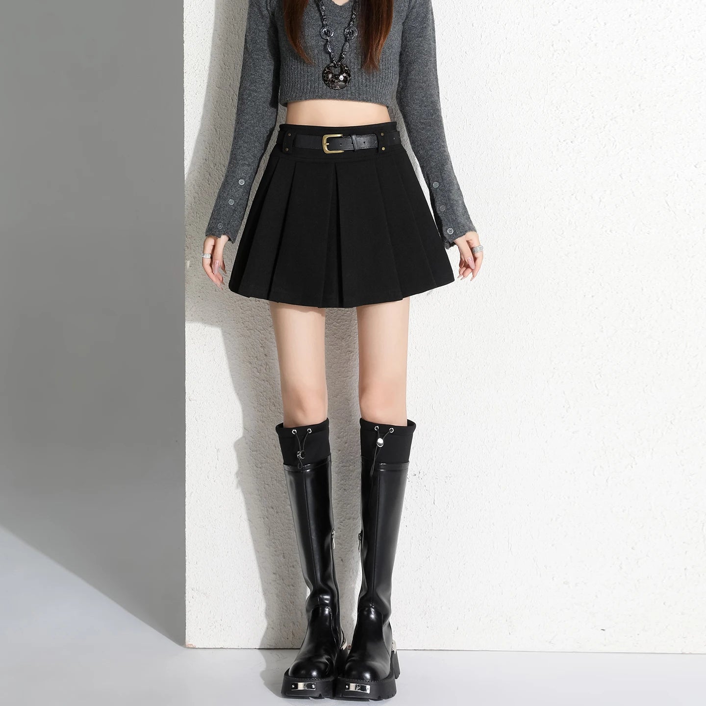 Preppy Style Coffee Woolen Skirt for Women Autumn Winter 2025 Chic High-waisted Mini Skirt Female Korean Thick Outwear Faldas