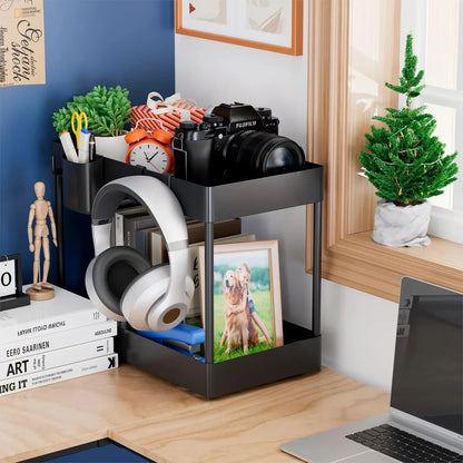 2-stufiger Organizer unter der Spüle, Schiebeschrank, Korb, Organizer, Aufbewahrungsregal mit Haken, hängende Tasse, Badezimmer, Küche, Organizer