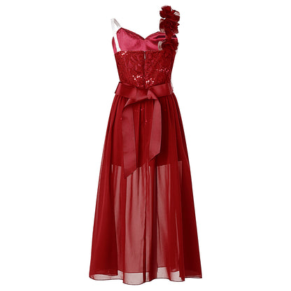 Elegantes Partykleid für Mädchen, Hochzeit, Geburtstag, Abschlussball, Bühne, Festzug, glänzende Pailletten, Perlenapplikation, Spitze, Chiffon, Overall-Kleider