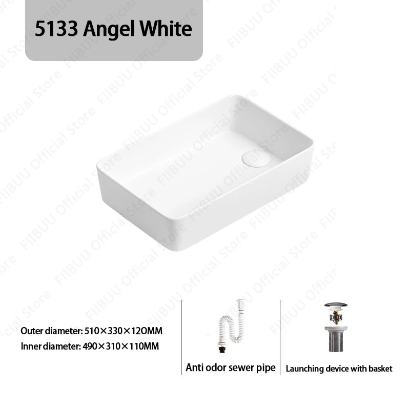 Rechteckiges silbergraues Porzellan-Keramikgefäßwaschbecken über der Theke, Toilette, Badezimmer-Schminktisch, Waschbecken, glasiertes weißes Waschbecken