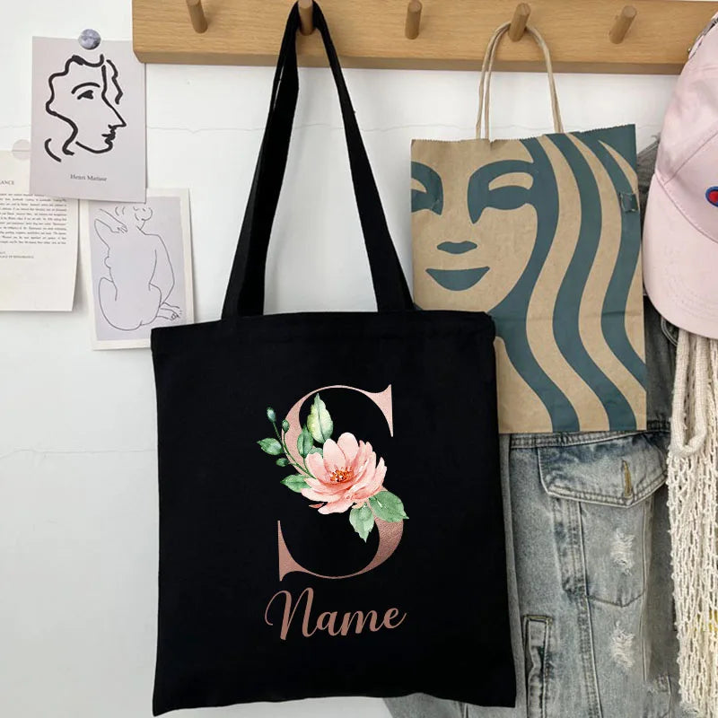 Custom Name Handbag Travel Storage Shoulder Bag Simple Tote Bags Birthday Customize Wedding Bridesmaid Gift Canvas Tote Bag.