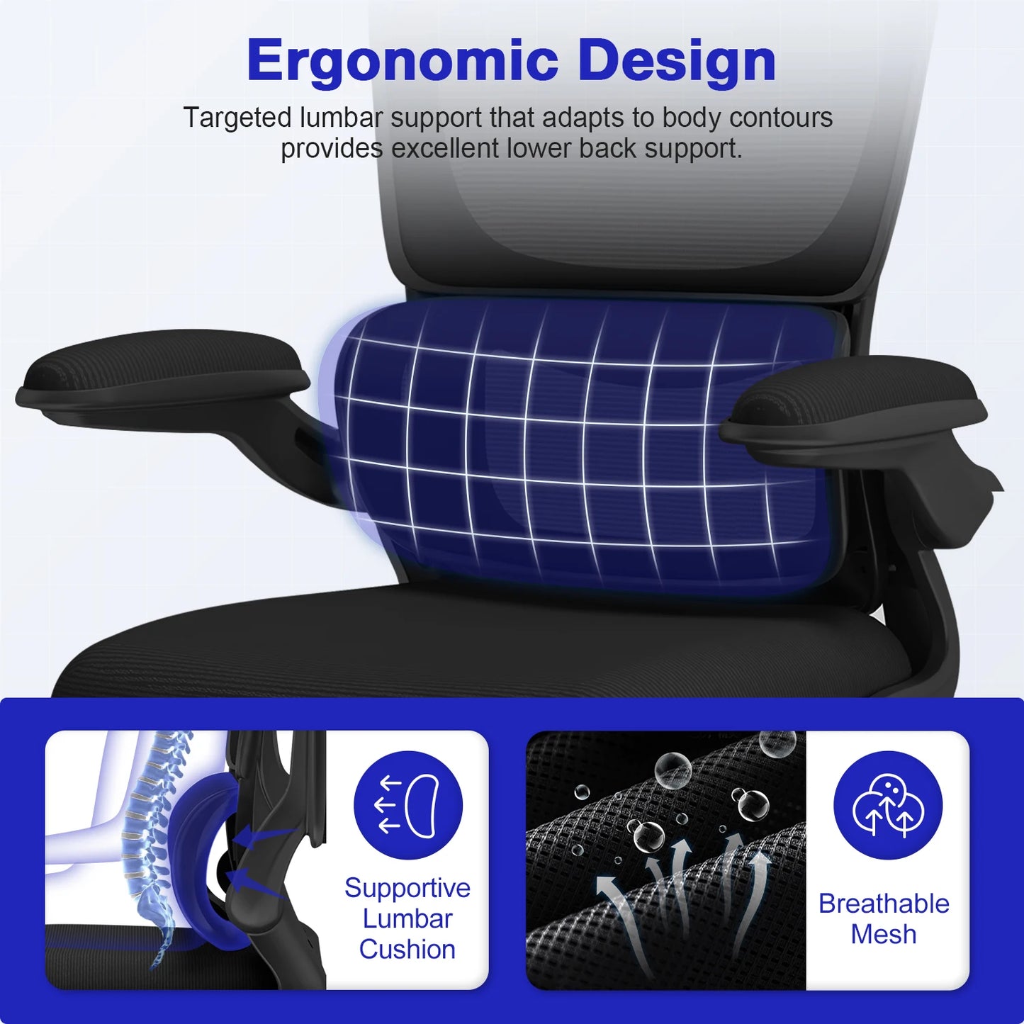 AUTHMIC Ergonomischer Bürostuhl -135 °   Liege- und höhenverstellbarer Sitz, klappbare Armlehnen, verstellbare Kopfstütze, Heimbürostuhl