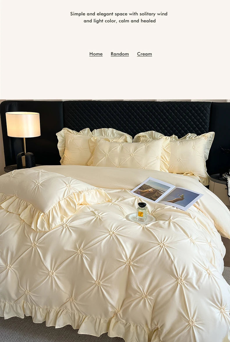 2025 new solid color princess wind-washed cotton skin-friendly cotton twist lace craftsmanship beautiful series four-piece set.