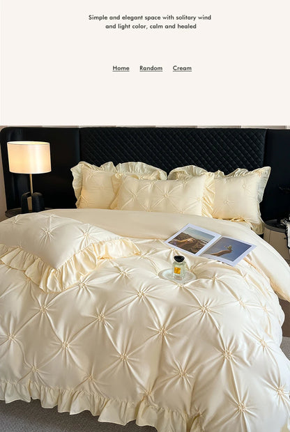 2025 new solid color princess wind-washed cotton skin-friendly cotton twist lace craftsmanship beautiful series four-piece set.