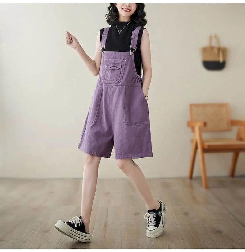 Denim Jumpsuits for Women Vintage Korean Style One Piece Outfit Casual Loose Rompers Wide Leg Jeans Summer New Women Clothing.