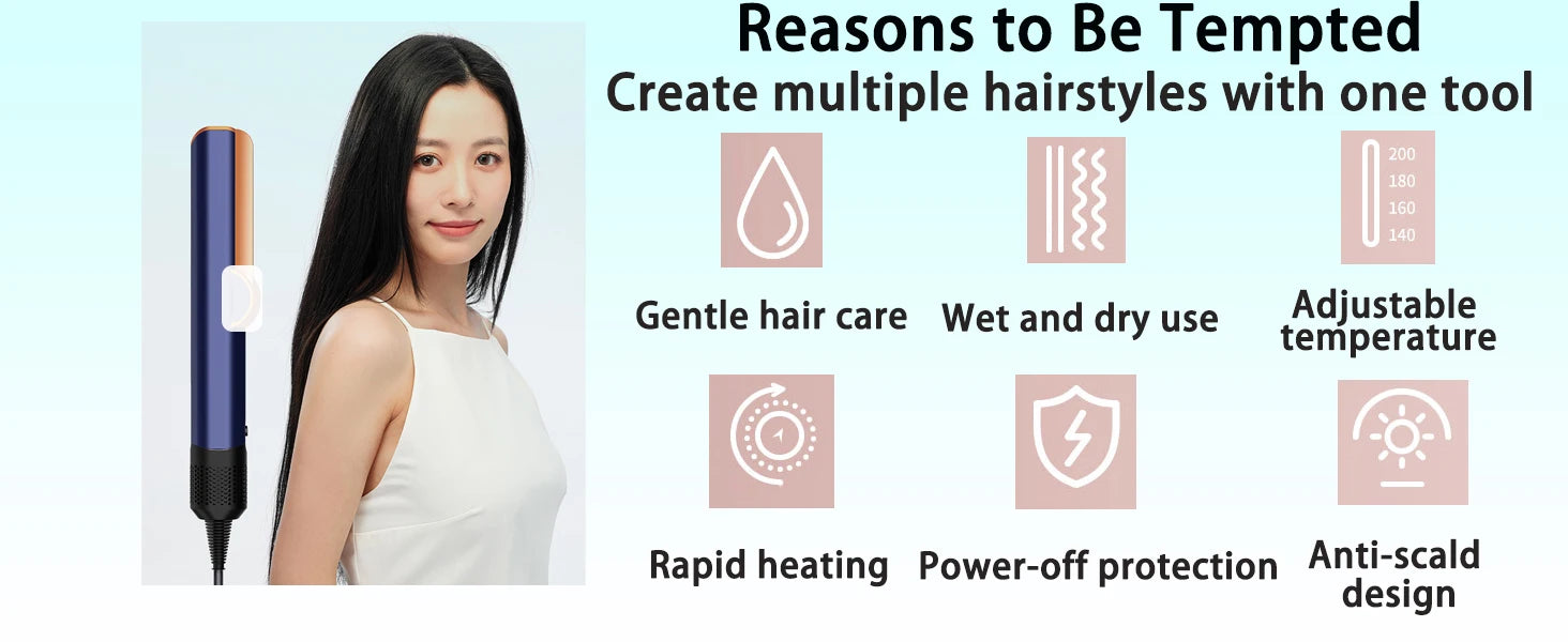 2025 New 2-in-1 Hair Straightener & Dryer Combo - Smartly Controlled Negative Ion Heating Plates, Suitable for Home Hair Styling.