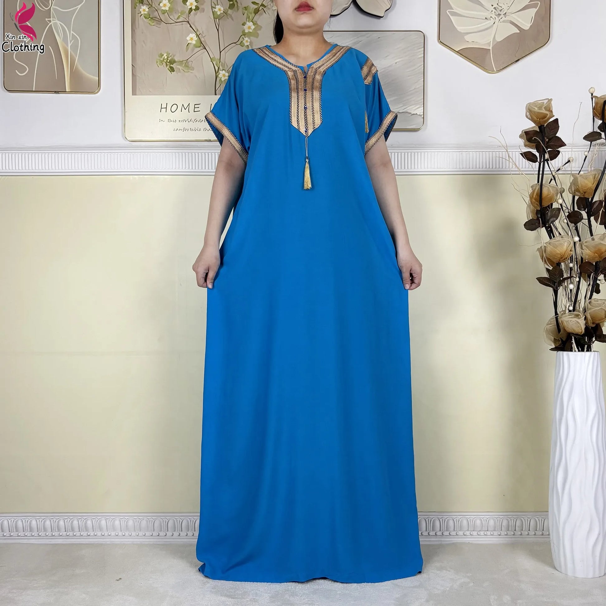 2025 Muslim Caftan Short Sleeve Dress Solid Cotton Summer Abaya African Traditional Dresses Islam for Women Casual Clothing.
