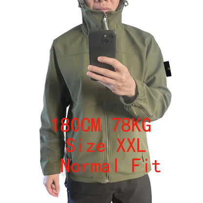 Compass Button Patch Italian Luxury Style Men's Fleece-lined Windbreaker Jacket Zippered Suitable For Outdoor Sports Hoodie.