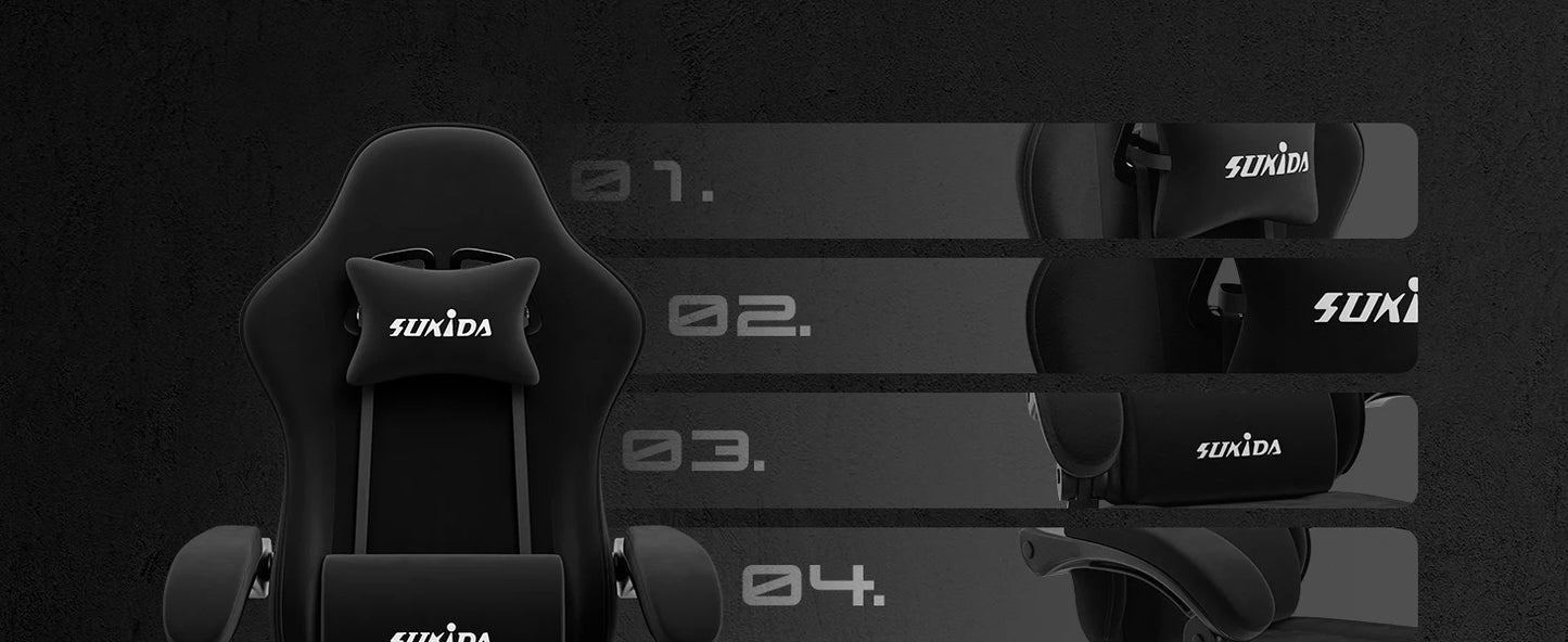 SUKIDA Gaming-Stuhl mit Fußstütze, PC-Stuhl im Racing-Stuhl-Design, ergonomischer Bürostuhl, verstellbar mit Lordosenstütze