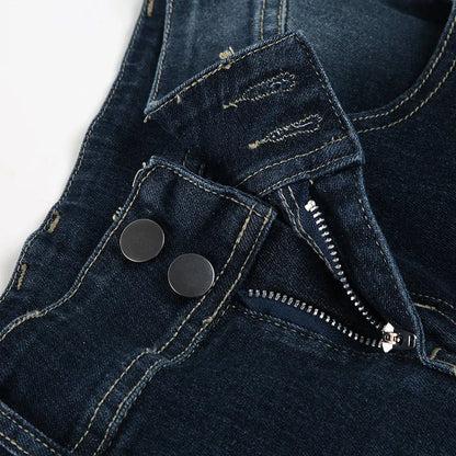 Vintage Y2K Flared Jeans Retro Button-up Low Rise Casual Denim Hose Harajuku 2000er Jahre Hose Basic Aesthetic Mom