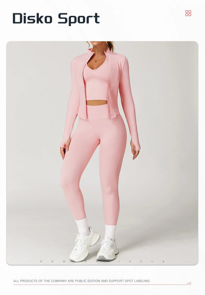 Ctenkevet Women Slim High Neck Jacket Sports Suit Female Two Piece Yoga Clothes Sport Outfit For Woman Buttock Lift Sports Suit.