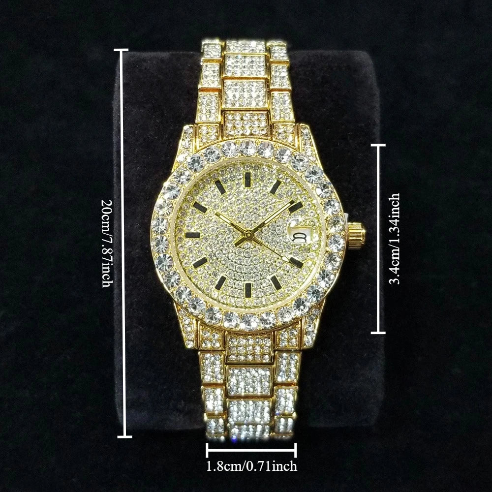 Elegant Diamond Watches Female Fashion Silver Round Stainless Steel Quartz Watch Iced Out Shiny Waterproof Clock Gift for Women.