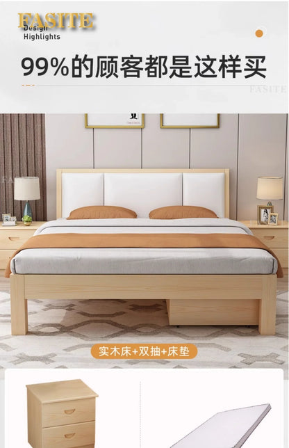 Massivholz Modernes einfaches 1,8 Meter Doppelbett Mietzimmer 1,2 Meter Einzelbett 1,5 Meter einfacher Bettrahmen