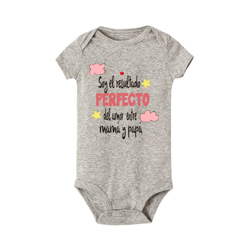 Lustiger spanischer bedruckter Baby-Body für Neugeborene, kurzärmeliger Strampler, niedliche Jungen- und Mädchen-Outfits, Kleinkind-Sommerkleidung, Säuglingsoverall.