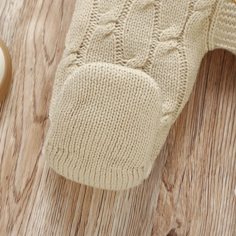 Winter Baby Jungen Strampler Kleidung Beige Rundhals Volle Hülse Gestrickte Neugeborenen Pullover Overalls Einteilige Kleinkind Outfits.