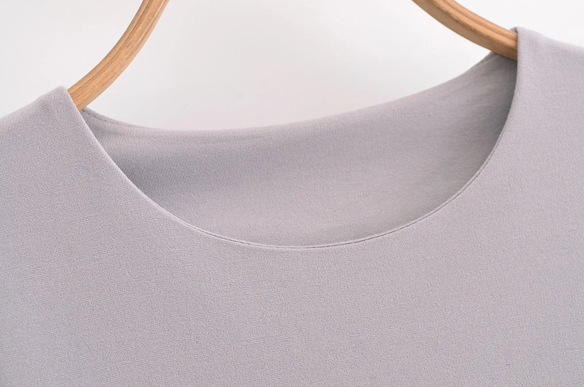 HH Women's 2-Piece Set Fashion Slimming Double-Sided Fabric Round Neck Long-Sleeve Top+Elegant Stretch Casual Wide Leg Pants.