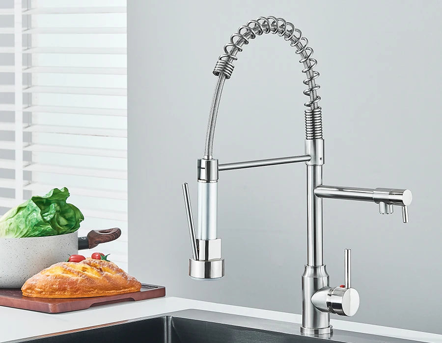 Pull Down Spring Kitchen Faucet Single Lever Hot Cold Mixer Water For Kitchen Sink Dual Spout Nozzle Faucets Crane