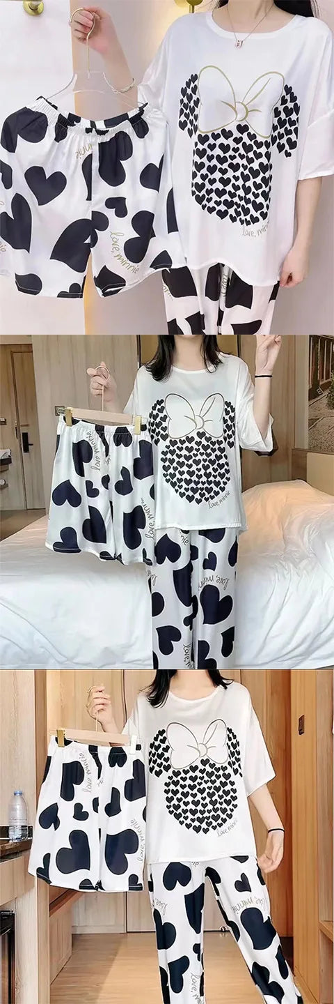 3 Teile/satz Damen Pyjamas Freizeit Sommer Homewear Set süße Pyjamas Minnie Cartoon Pyjama.
