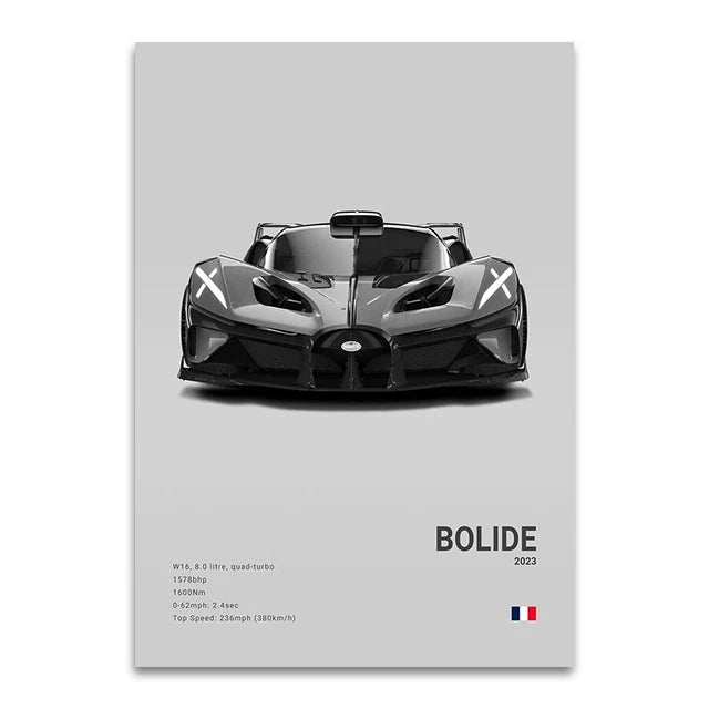 CHIRON EB110 Canvas Wall Art Print Poster DIVO Sports Car Decoration Painting Modern Home Decoration Painting Car Lover Gift.