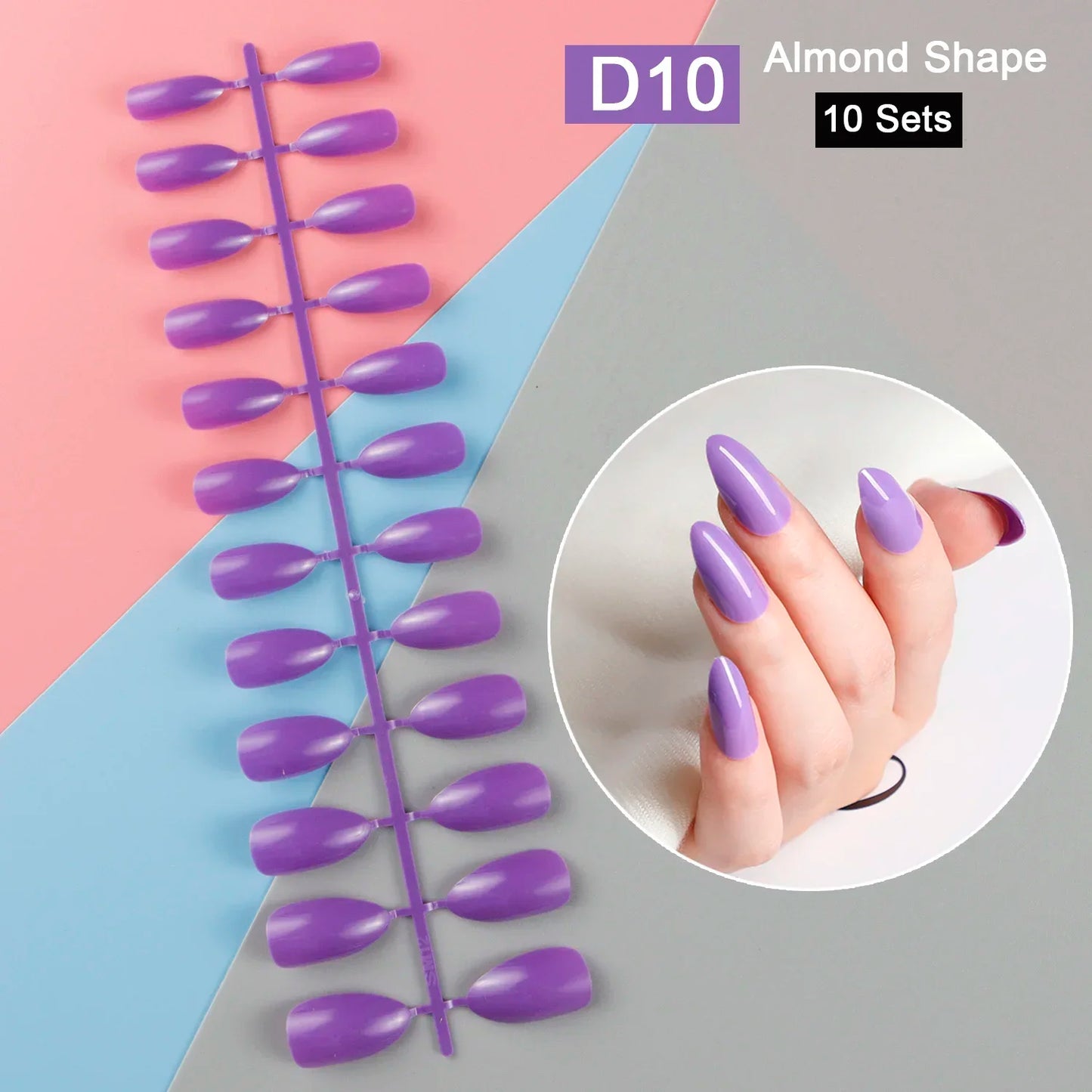 10 Sets/Pack Mixed Solid Colors Coffin Round Square Almond Shape False Nails Full Cover Nail Tips Short Fake Nails Tip Manicure