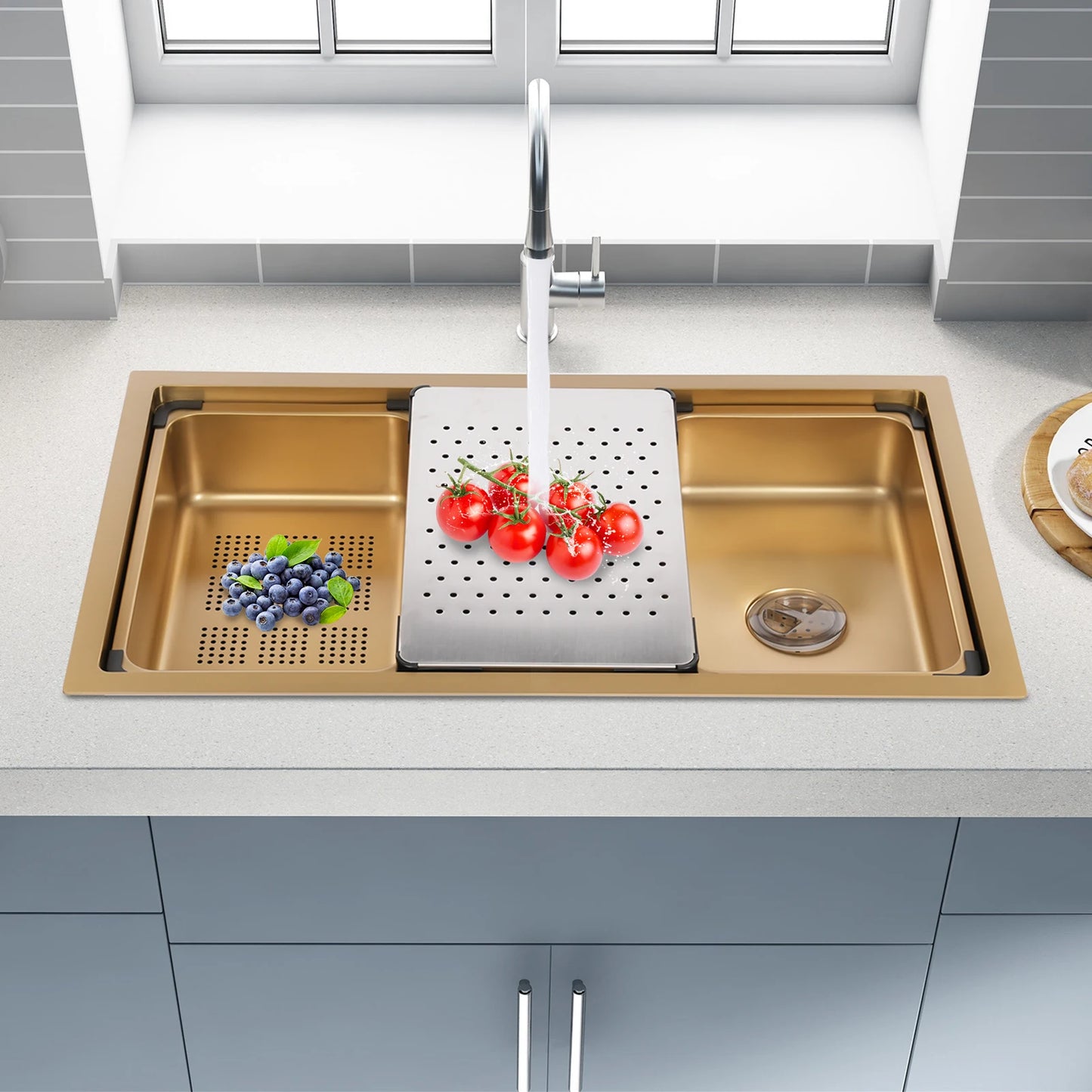 Gold 30 × 18 × 9 Inch 304 Stainless Steel Sink Undercarriage Kitchen Sink Stainless Steel Sink For Restaurants Dessert Shops Etc
