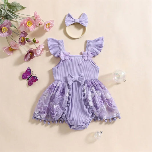 0-18M Kleinkind Baby Mädchen Sommer Strampler Kleid Nette Rüschen Ärmellose Square Neck Blume Body mit Stirnband Set neugeborene Kleidung