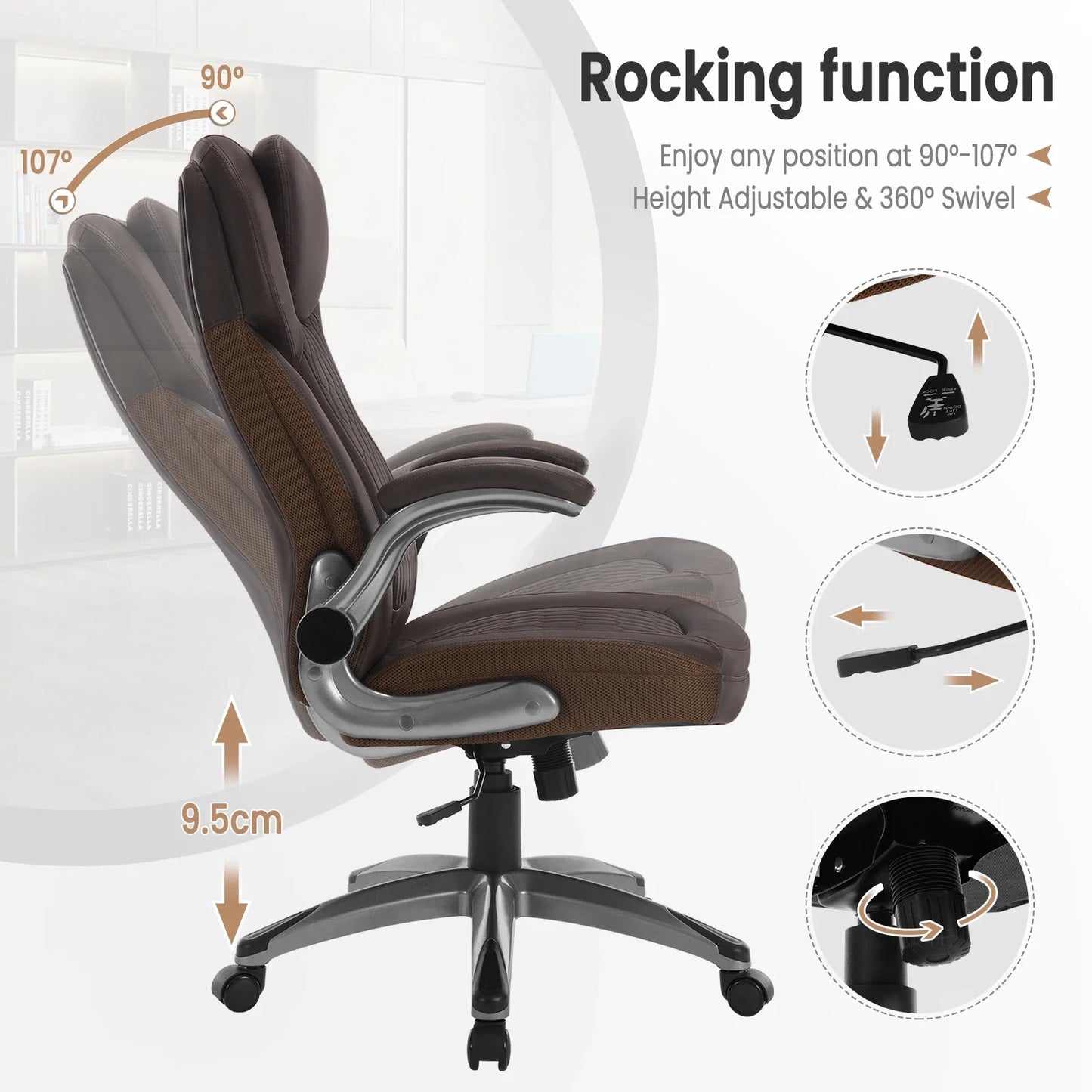 WOLTU Ergonomischer Büro-Computerstuhl mit hoher Rückenlehne, höhenverstellbarem, gepolstertem Sitz, Chefsessel aus Kunstleder