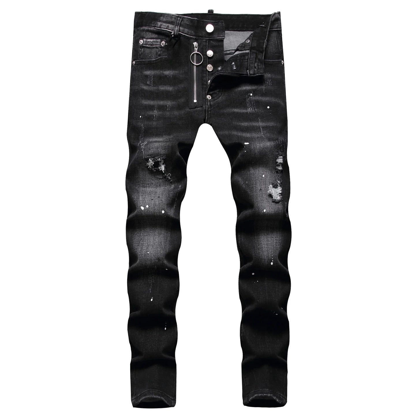 2025 Men's Ripped Jeans Luxury Brand Light Blue Holes Long Trousers Quality Male Fashion Stretch Slim Pants Men Skinny Jeans.