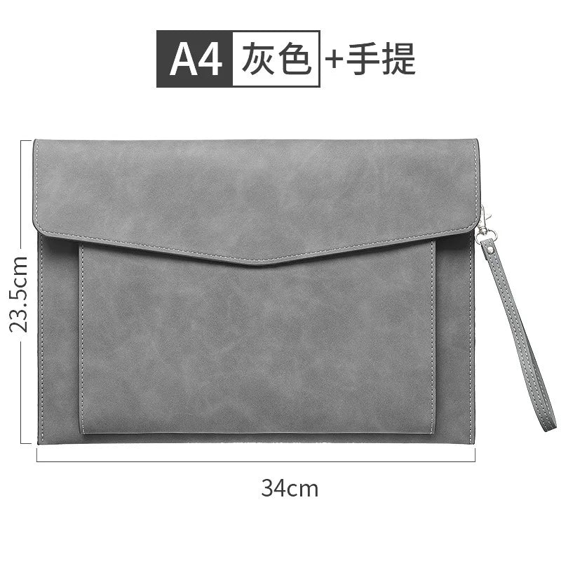 A4 Leather Document Bag, Large Capacity Business Briefcase, Waterproof Office Folder, Can Hold Laptop and Stationery.