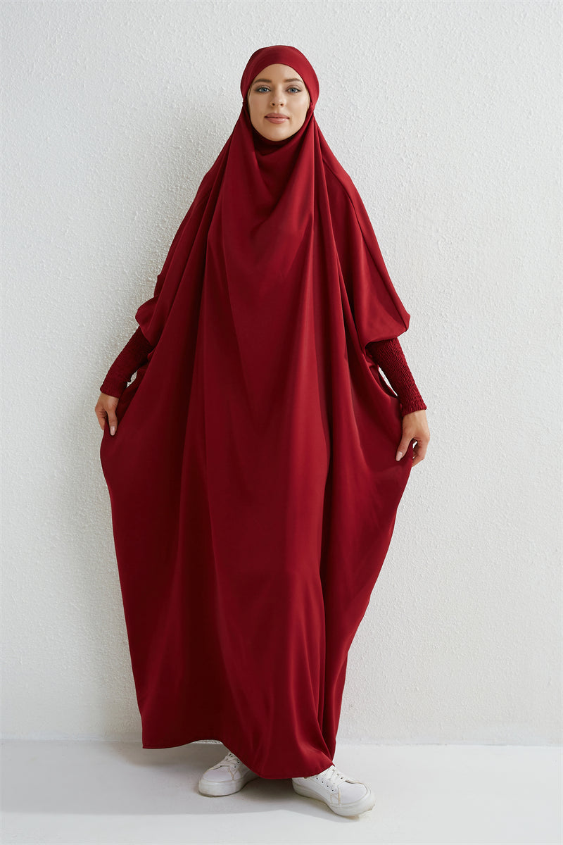 Muslimische Abaya mit Kapuze, Smockärmel, einteiliges Gebetskleid, Damen, Jilbab, islamische Kleidung, Dubai, Saudi-Arabien, schwarze Robe, türkische Bescheidenheit.