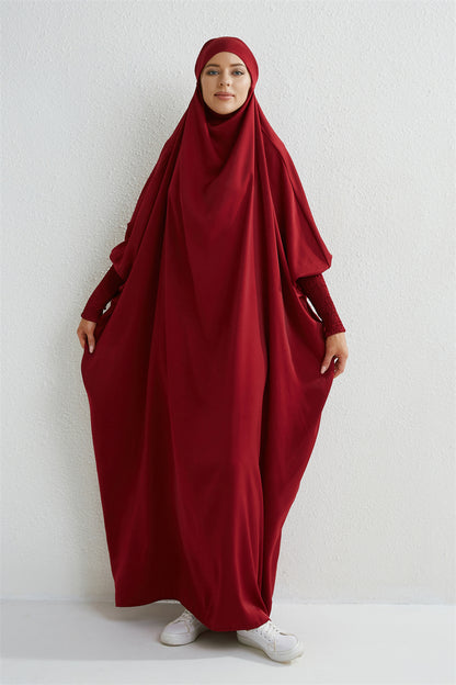 Muslimische Abaya mit Kapuze, Smockärmel, einteiliges Gebetskleid, Damen, Jilbab, islamische Kleidung, Dubai, Saudi-Arabien, schwarze Robe, türkische Bescheidenheit.