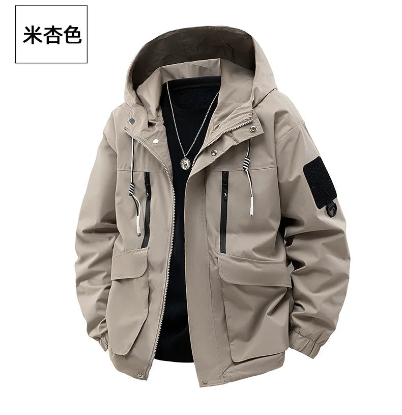 Jacket Mens Spring autumn New men jacket printing hooded Jackets casual coat Men's business coats Size M-4XL 5XL Hat detachable.
