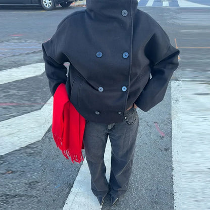 Straße Batwing Hülse Cape Gürtel Mäntel Frauen Lose Solide Stehkragen Einreiher Jacke 2025, Herbst Dame Alle-spiel chic Mantel