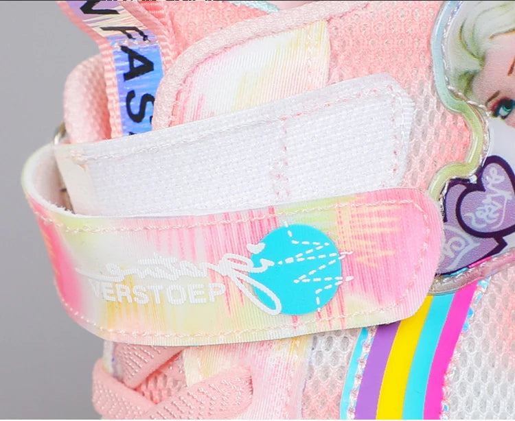 Disney Girls' Casual Shoes Led Lights Mesh Breathable Children's Sports  Princess Elsa Pink Purple Shoes Sneakers Size 22-37.