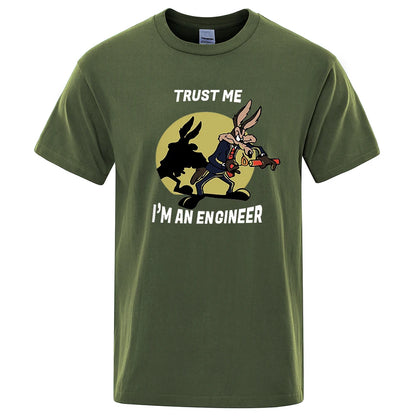 Trust Me Im An Engineer T Shirt For Men Pure Cotton Vintage T-Shirt Round Neck Engineering Tees Classic Man Clothes Oversized.